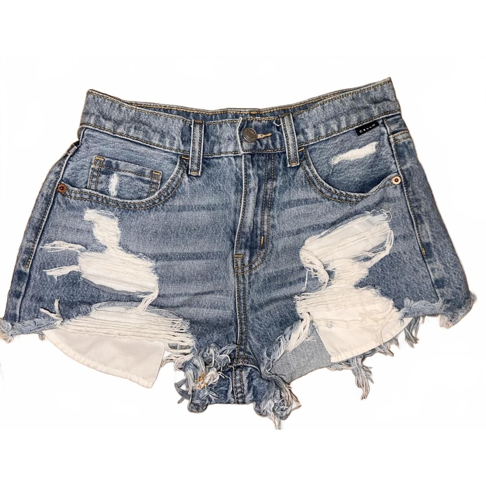 Women's Classic Five Pocket Cello High Rise Frayed Distressed Denim Shorts XS - Picture 1 of 4